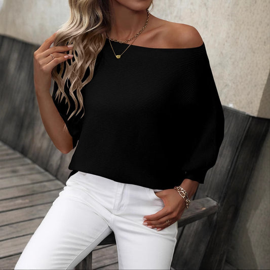 Off-Shoulder Batwing Sleeve Loose Sweater