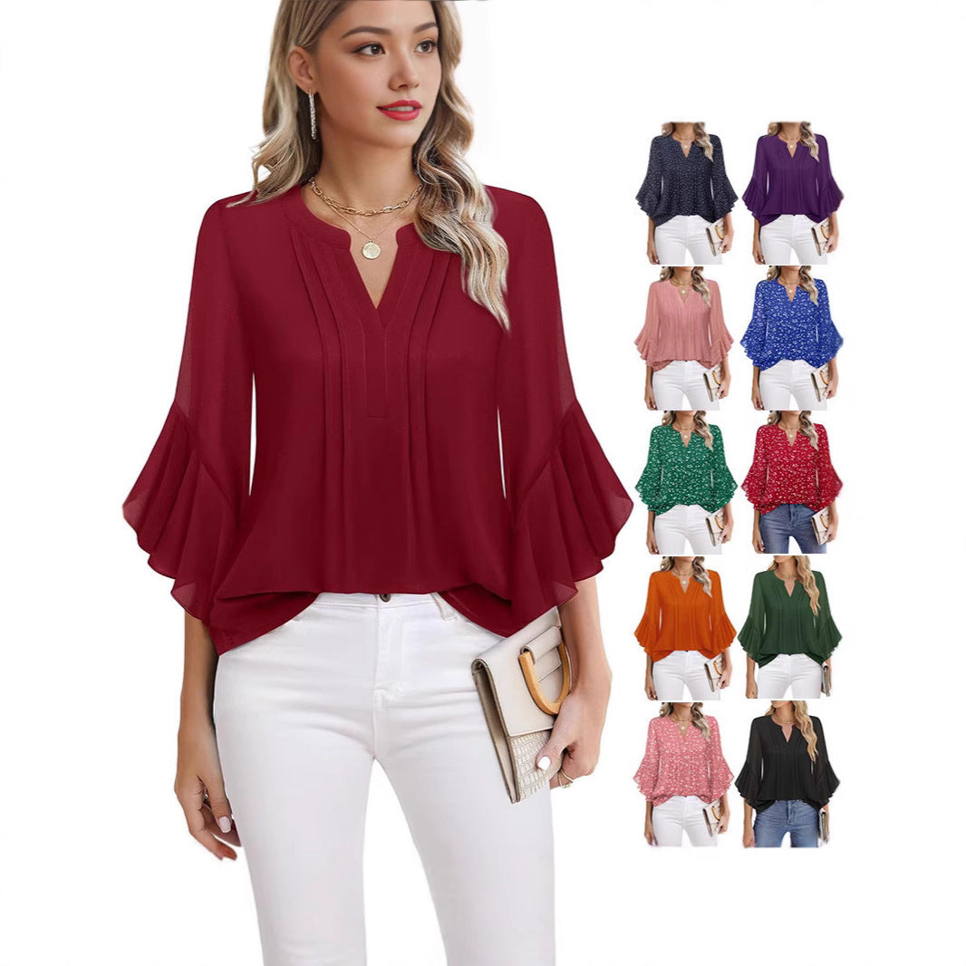 Lotus Leaf 3/4 Sleeve Solid Top