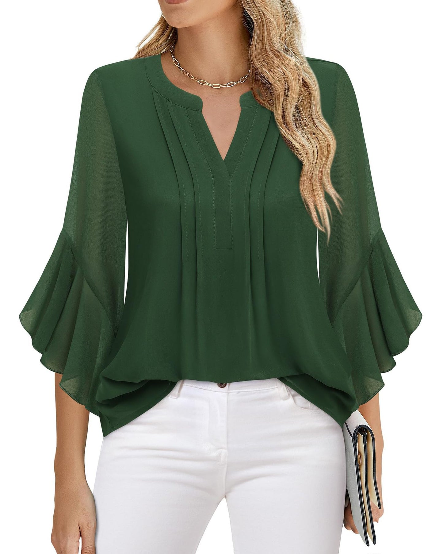Lotus Leaf 3/4 Sleeve Solid Top