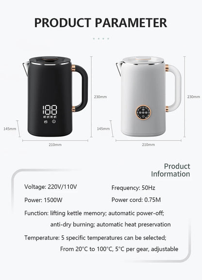 1.7L Smart Electric Kettle – Adjustable Temperature & 16H Keep Warm