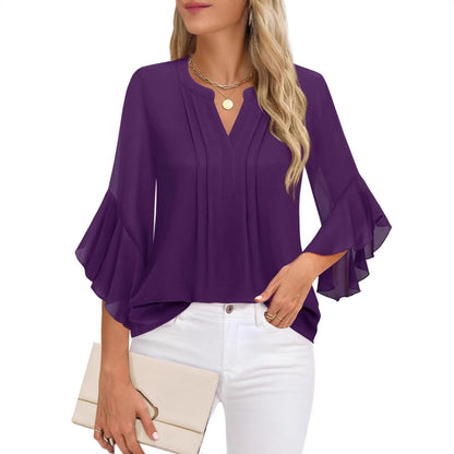 Lotus Leaf 3/4 Sleeve Solid Top